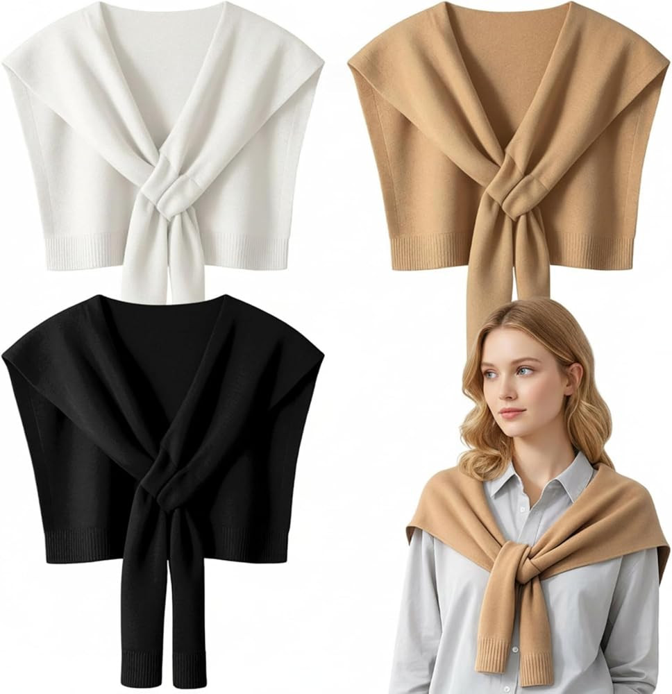 Janmercy 3 Pack Sweater Shawl Wraps for Women Knitted Casual Shawls Knotted Travel Scarves Bulk i... | Amazon (US)