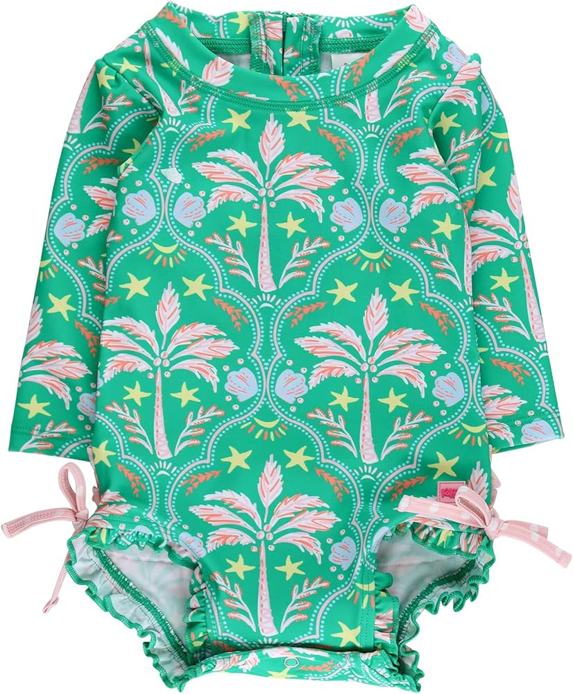 RuffleButts Baby Girls UPF 50+ Sun Protection Floral Printed Long Sleeve One Piece Rash Guard Swi... | Amazon (US)