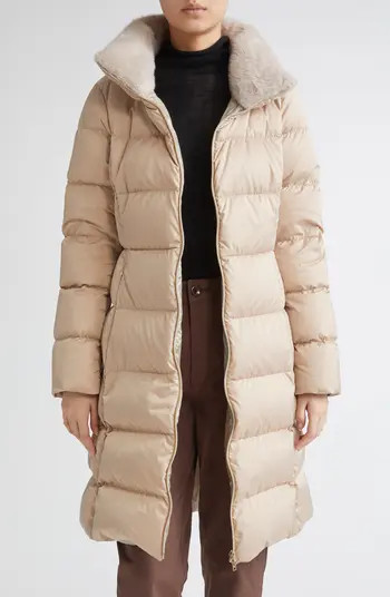 Herno Faux Fur Trim Satin Down Coat | Nordstrom | Nordstrom