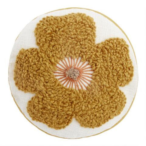 Round Mustard Tufted Flower Throw Pillow | World Market