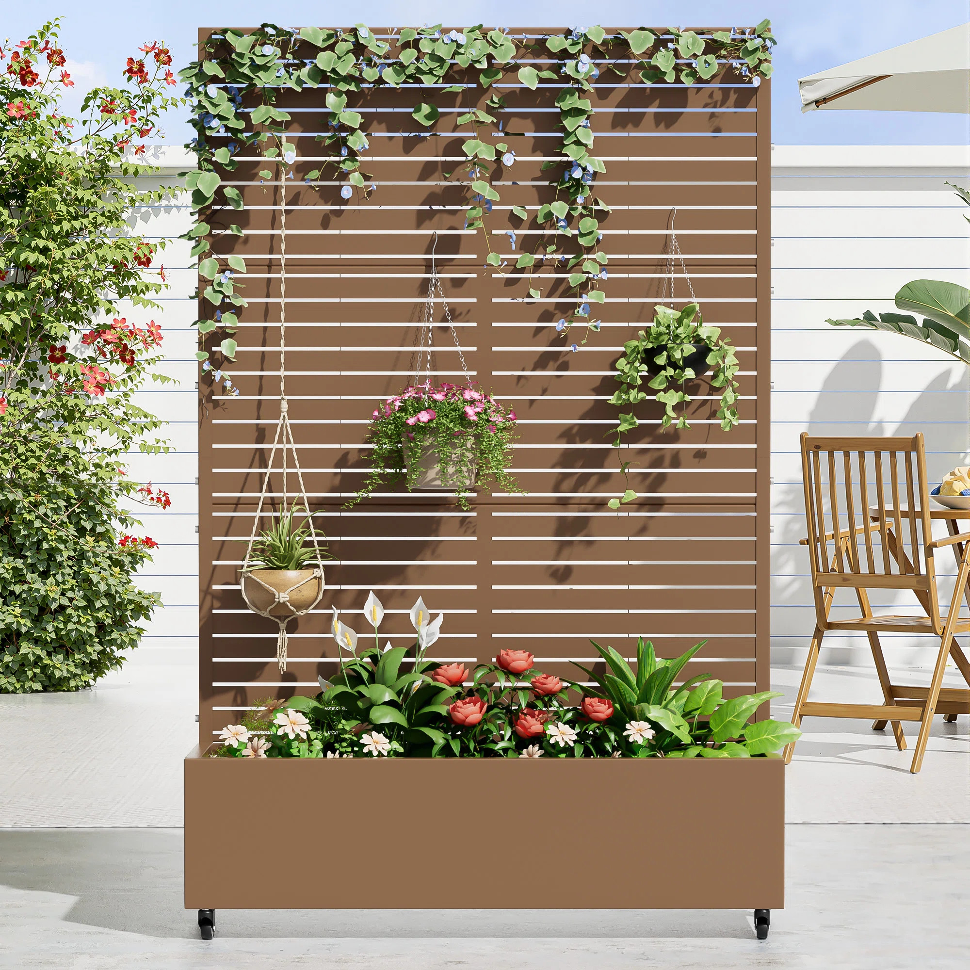 Metal Planter Box with Trellis and Wheels | Wayfair North America