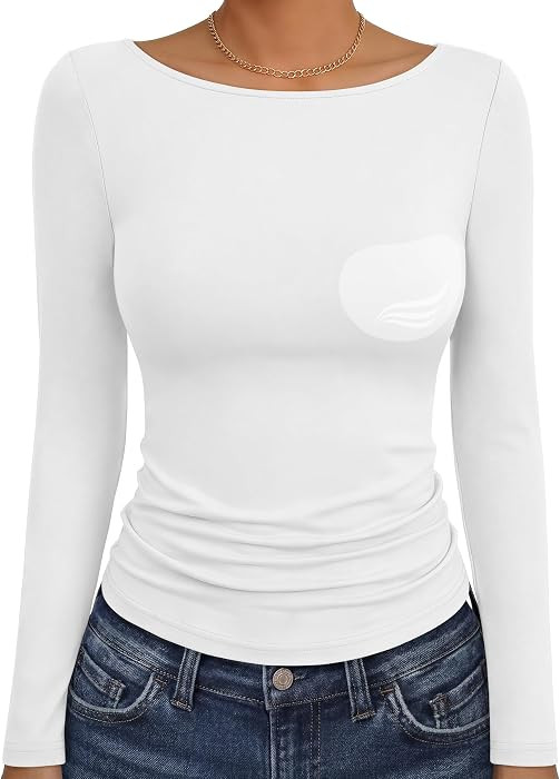ANRABESS Womens Long Sleeve Shirts Built in Bra Double Lined Top | Amazon (US)