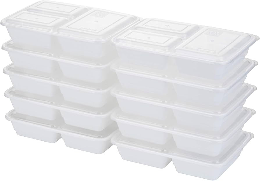 GoodCook Meal Prep Rectangle Three Compartment 20-Piece, White, Made without BPA | Amazon (US)