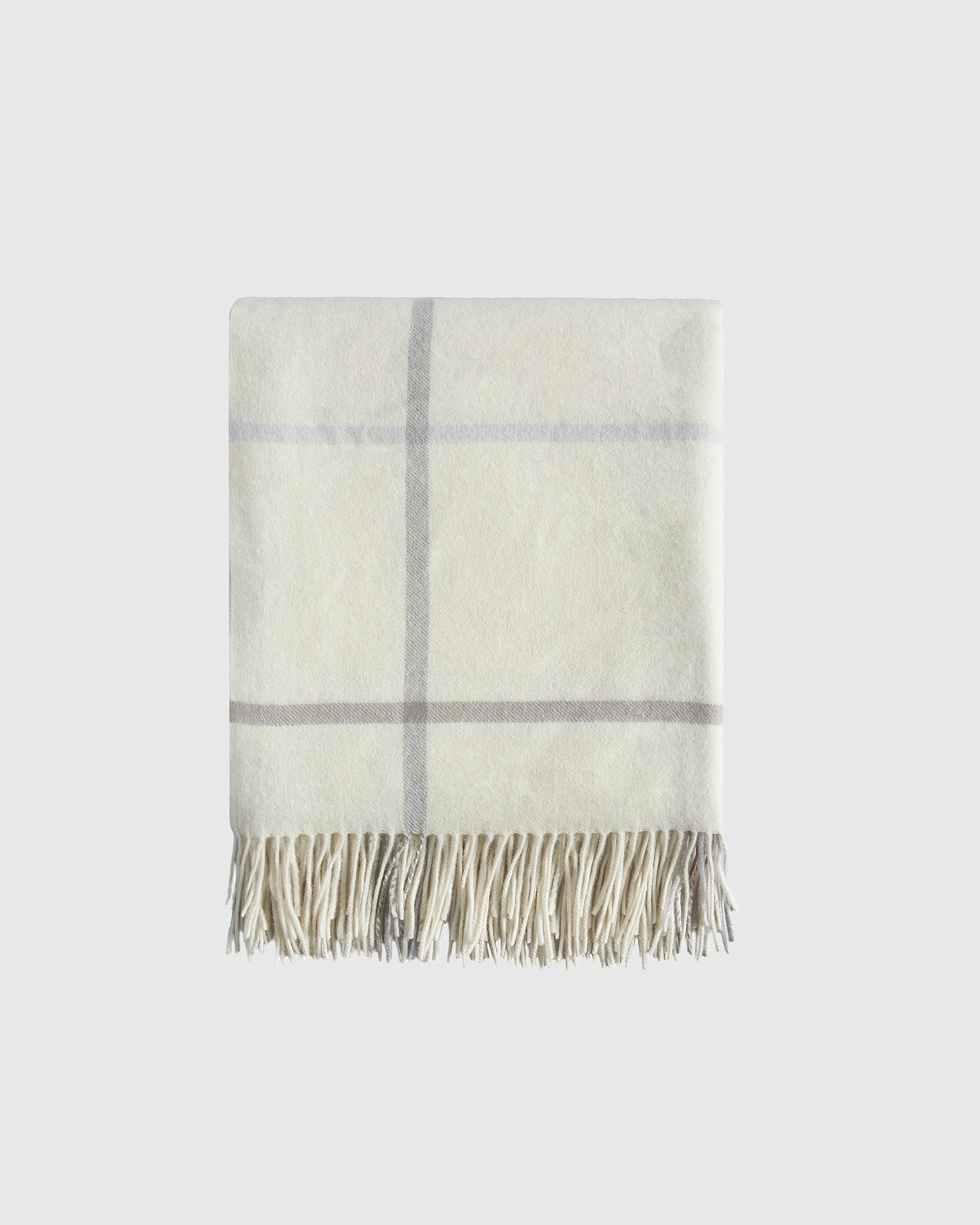 Quince | Mongolian Cashmere Plaid Throw in Ivory/Grey Plaid, Size 50x60 | Quince
