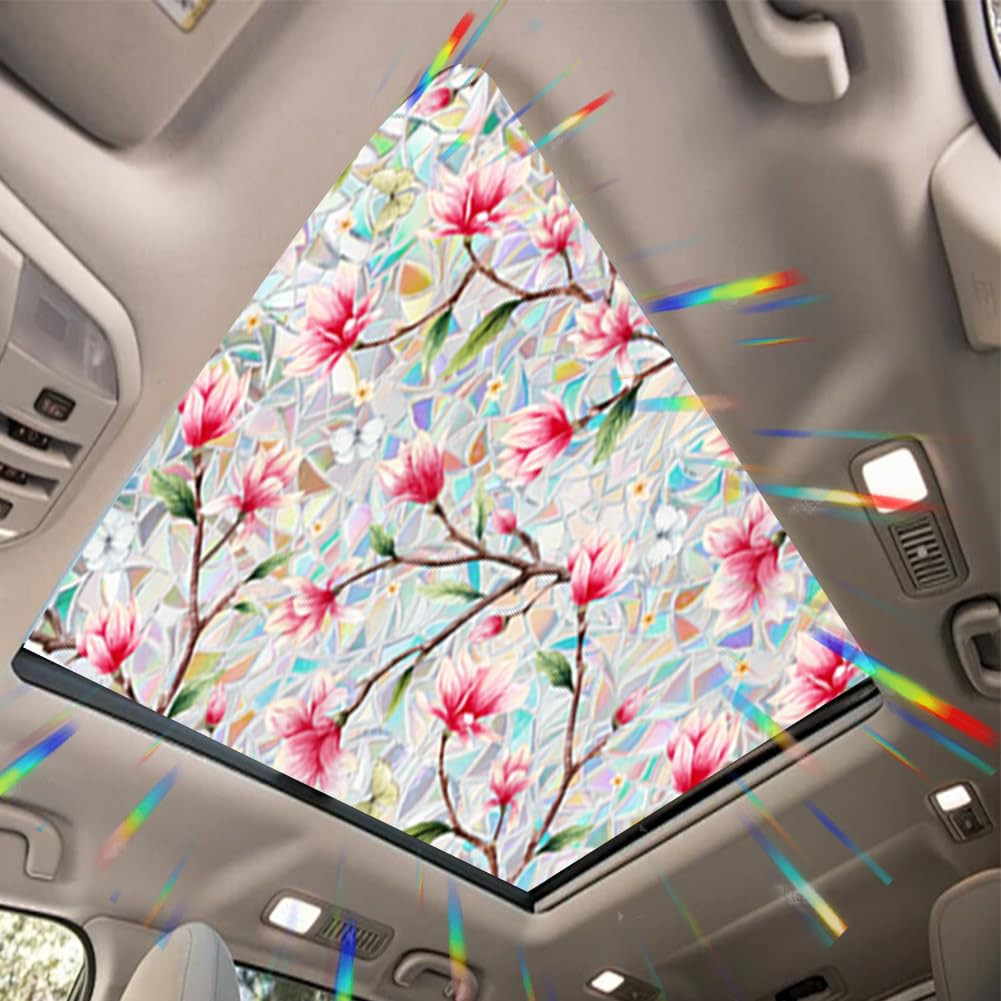 JOONOR Pink Magnolia Flower Sunroof Film Floral Rainbow Effect Static Clings Window Privacy Film ... | Amazon (US)