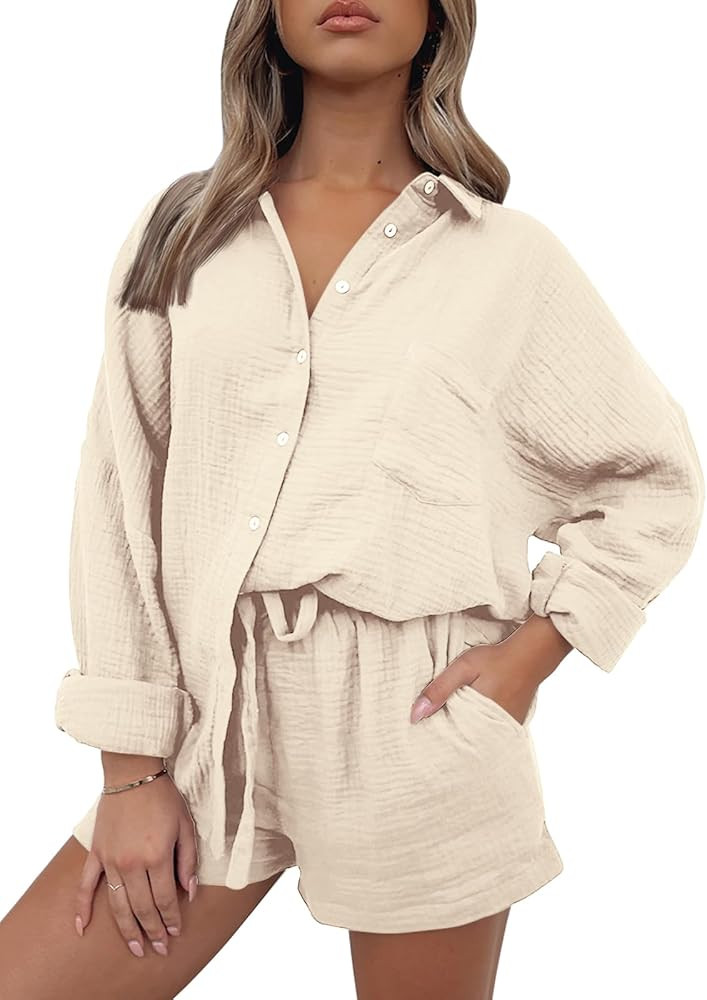 AUTOMET 2 Piece Sets For Women Lounge Wear Matching Two Piece Pajama Fashion Oversized Shirts And... | Amazon (US)