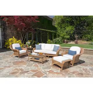 Sea Pines 6-Piece Mojave Wicker Deep Seating Patio Furniture Set with Sunbrella Canvas Cushions (... | The Home Depot