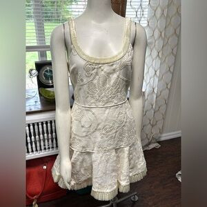 Alexis Embroidered Ivory 100% Linen Mini Dress W/Raffia Trim Sz S $650 Org Beach | Poshmark