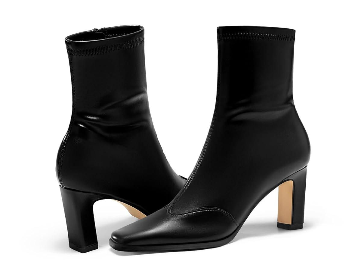 Coutgo Womens Ankle Boots Chunky Heel Square Toe Short GoGo Booties Side Zipper Winter Dress Shoe... | Amazon (US)