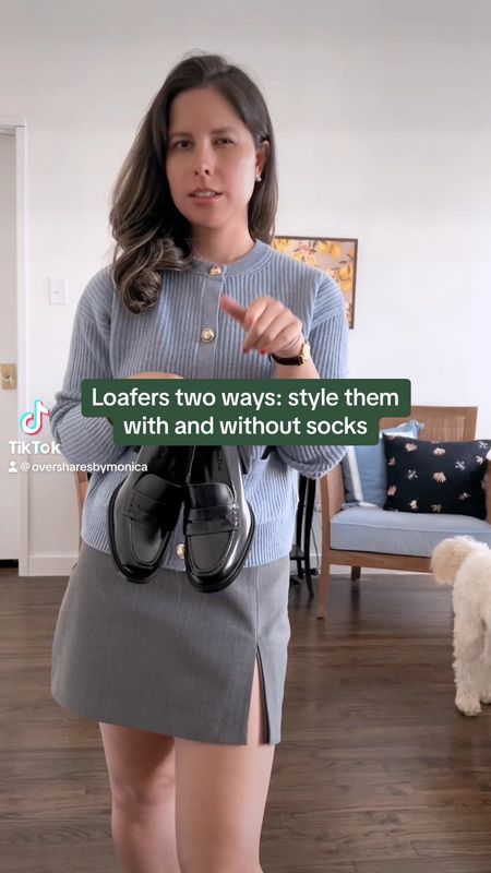 Two ways to wear loafers with socks and loafers without socks, Massimo Dutti, cardigan outfit, grey skort, loafers outfit, socks for loafers 

#LTKshoecrush #LTKVideo #LTKstyletip