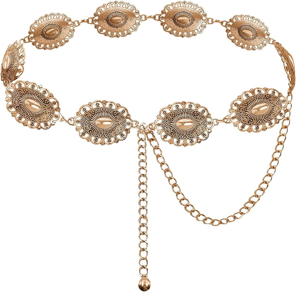 TOPACC Western Metal Concho Belt for Women Cowgirl Chain Belts for Dresses Jeans Country Concert ... | Amazon (US)