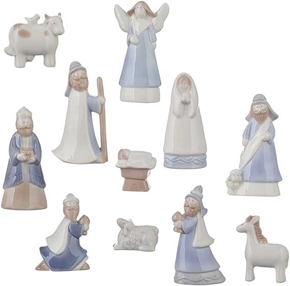 RAZ Imports Ceramic Blue and White Tabletop Nativity, 11 Piece Set | Amazon (US)