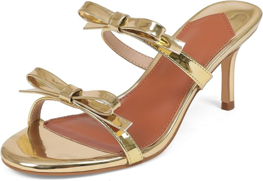 CYNLLIO Bow Tie Kitten Heels for Women Two Strap Round Open Toe Sandals 2.9 Inch Stiletto Heeled ... | Amazon (US)