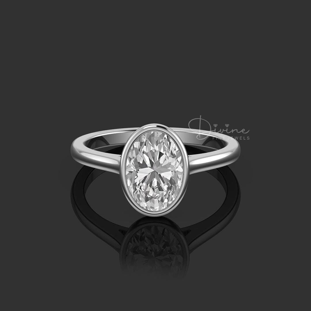 Bezel Set Oval Moissanite Solitaire Engagement Ring, Solitaire Rings for Women, Classic Travel Ri... | Etsy (US)