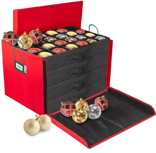 HOLDN’ STORAGE Christmas Ornament Storage Box with Dividers, Stores Ornaments up to 96 of 3 Inch Large Christmas Ball Storage Containers with 4 Trays - Red | Amazon (US)