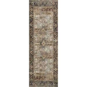 Olive / Charcoal Layla 2'6" x 9'6" Printed Polyester Runner Rug by Loloi II | Cymax