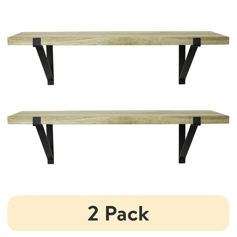 (2 pack) Better Homes & Gardens 23" Shelf with Brackets, Light Oak | Walmart (US)
