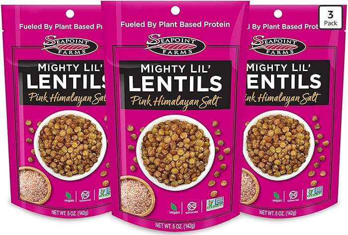 Seapoint Farms Mighty Lil' Lentils, Savory, Plant Based Snack, 5g Protein, 5g Fiber, Vegan, Gluten-Free, Non-GMO, Kosher, On-the-Go Snacking, Pink Himalayan Salt, 5 oz Bag (Pack of 3) | Amazon (US)