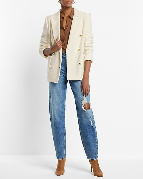 Wool-Blend Double Breasted Novelty Button Blazer | Express