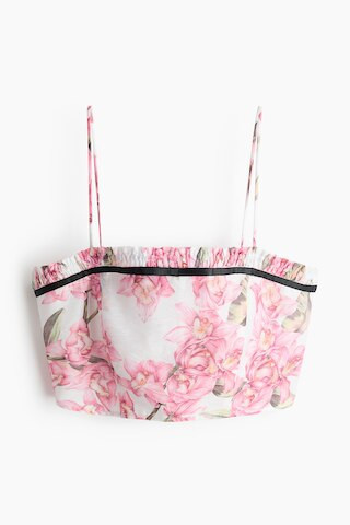 H & M - Linen-Blend Crop Top - Ivory/Floral | H&M (US + CA)