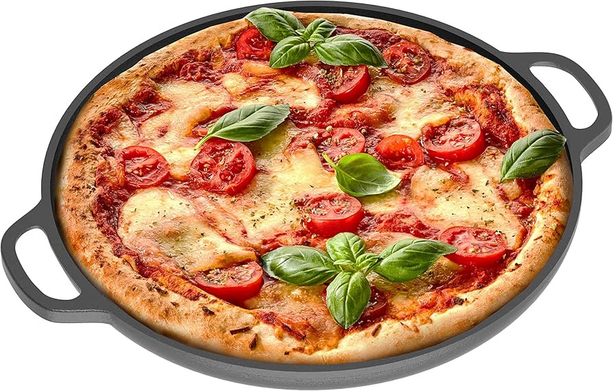 Chef Pomodoro Cast Iron Pizza Pan, Pre-Seasoned 12 inch Cast Iron Skillet with Handles, Dosa Pan ... | Amazon (US)