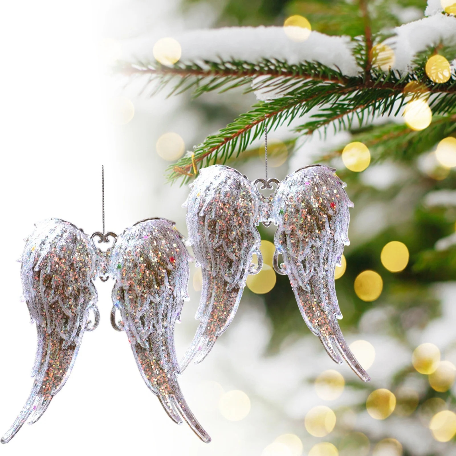 Ludearly 2Pcs Christmas Angel Wing Ornament Glitter Angel Wings for Christmas Tree Hanging Pendan... | Walmart (US)
