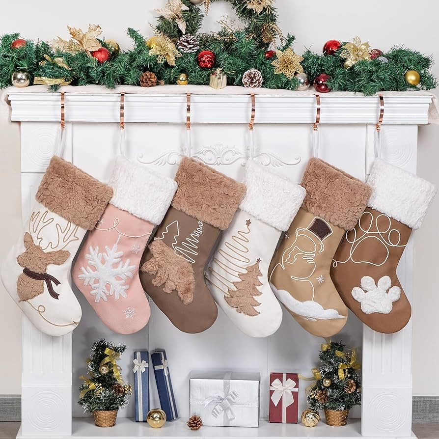 GEX Christmas Stockings 6 Pack for Family Soft Pleather with Rope Stitch Embroidery Large 20" Fau... | Amazon (US)