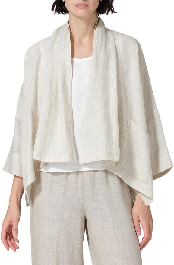 IDEALSANXUN Linen Cardigans for Women 2026 Spring Summer Lightweight 3/4 Sleeve Open Front Croppe... | Amazon (US)