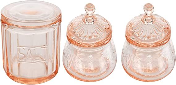 HOME-X Depression Retro Style Glass Sugar Jar with Lid, Covered Round Container and Pink Glass Sa... | Amazon (US)