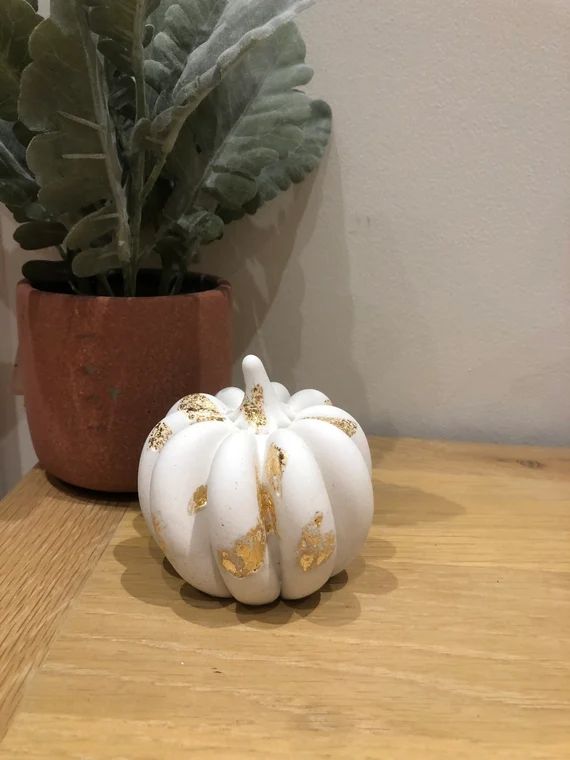Handmade Jesmonite Pumpkin - White with Gold Leaf | Etsy (US)