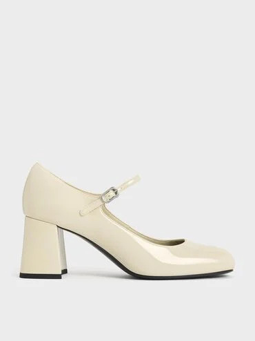 Patent Block-Heel Mary Jane Pumps
    
         - Chalk | Charles & Keith US