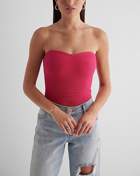 Ribbed Sweetheart Neckline Sweater Tube Top | Express