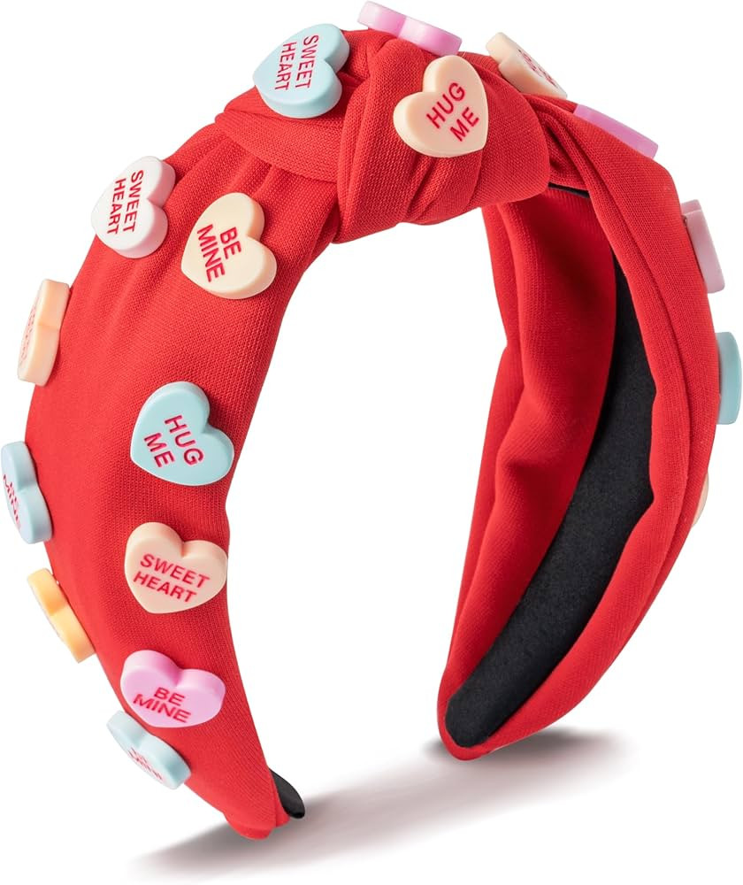 PANTIDE Valentine's Day Conversation Heart Knotted Headband - Love Candy Embellished Headband Non... | Amazon (US)