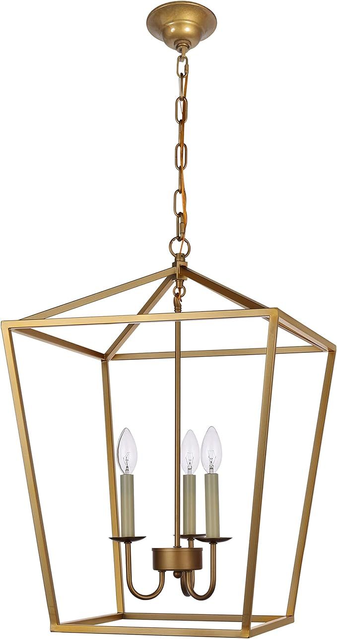 Foyer Lantern Pendant Light Fixture, Dst Gold Iron Cage Chandelier Industrial Led Ceiling Lightin... | Amazon (US)