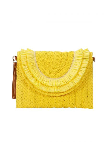 Raffia Solid Color Envelope Bag in Yellow | Chicwish