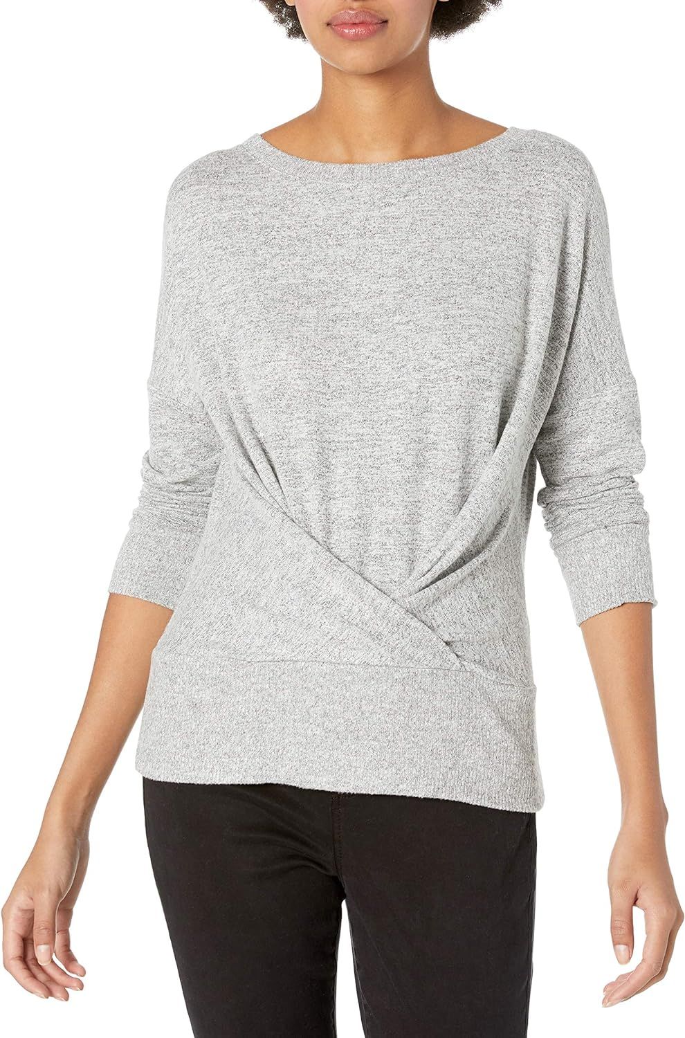 Amazon Brand - Daily Ritual Women's Cozy Knit Pleat Front Draped Sweatshirt | Amazon (US)