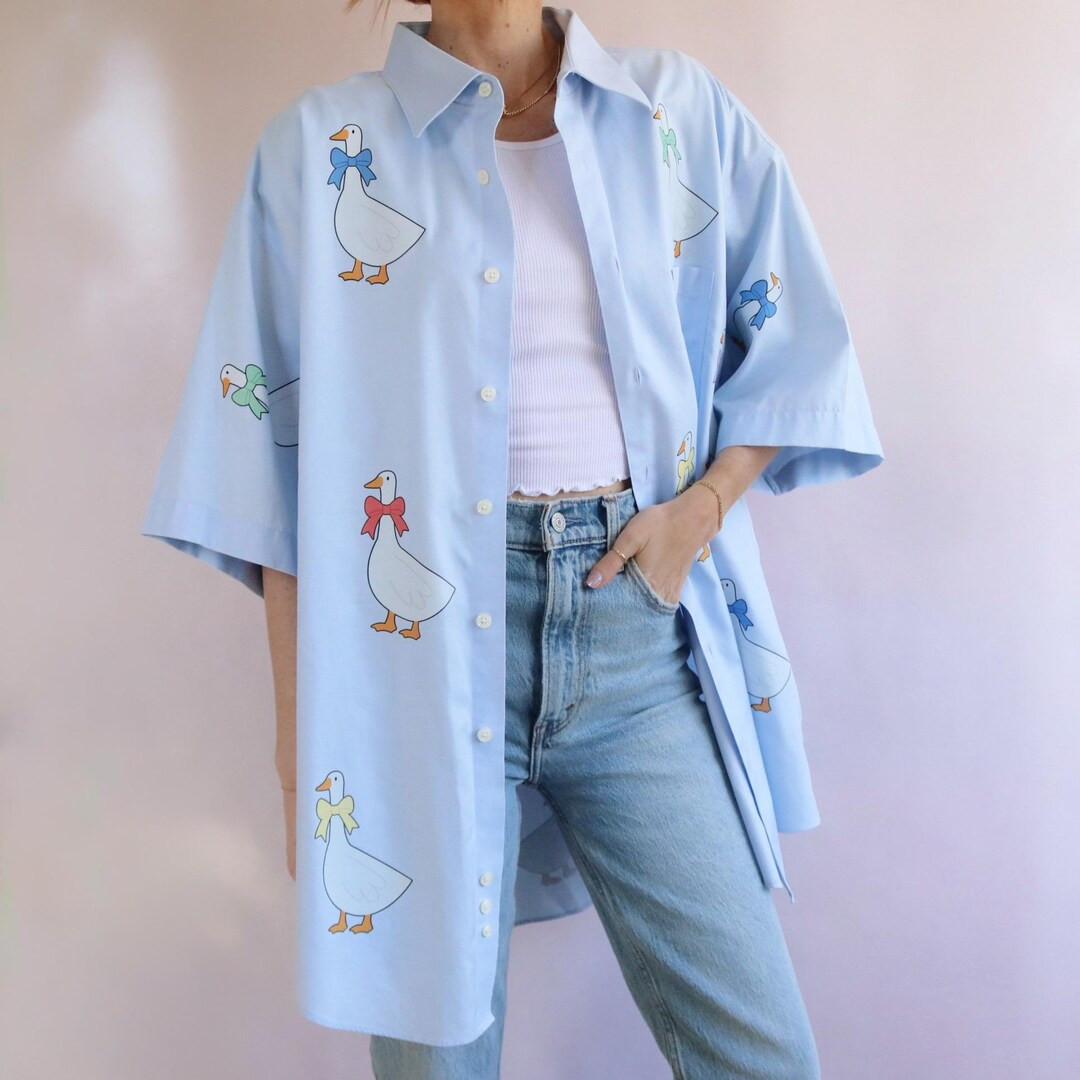 Retro Silly Goose Shirt for Women Thrifted Button up Shirt Handmade Gift for Goose Lover 90s Aest... | Etsy (US)