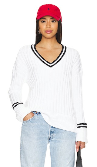 Danil V Neck Sweater in White & Black | Revolve Clothing (Global)