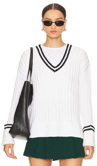 Danil V Neck Sweater in White & Black | Revolve Clothing (Global)