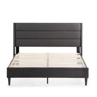 Brookside Amelia Upholstered Charcoal California King Bed with Horizontal Channels, Grey | The Home Depot