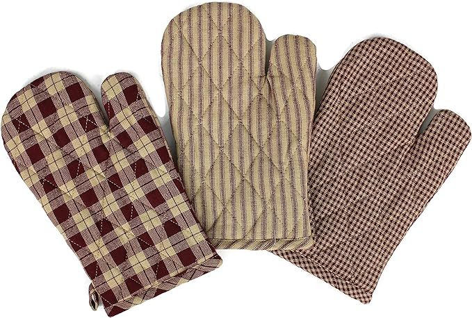 Rustic Covenant Woven Cotton Farmhouse Oven Mitts, Set of 3, 7 inches x 10.5 inches, Burgundy Red... | Amazon (US)