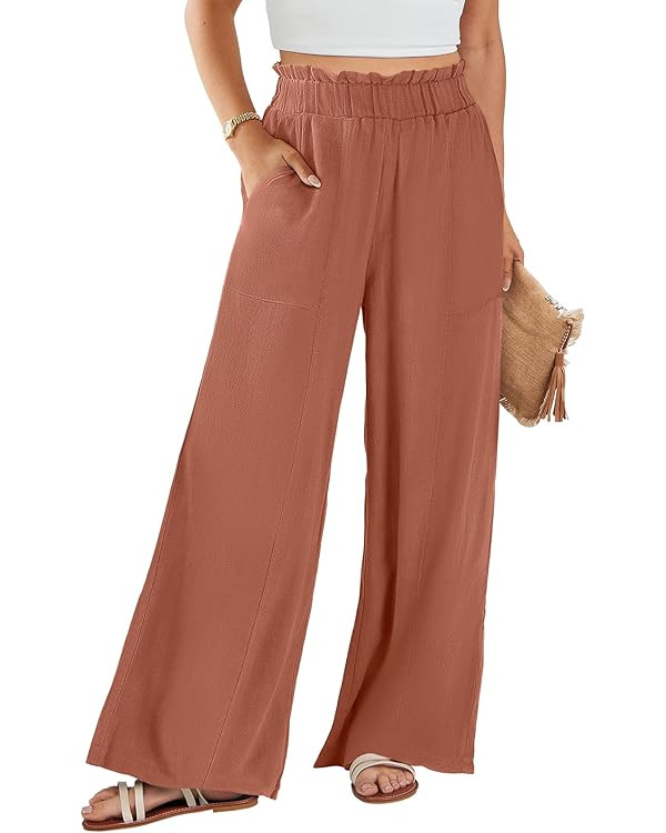 ANRABESS Womens Linen Pants 2024 Summer Casual Loose Wide Leg Palazzo Pants Spring High Waist Flo... | Amazon (US)