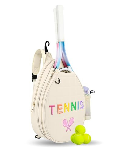 NZNDB Tennis Bags for Women Girl, Tennis Sling Crossbody Backpack, Water Resistant Tennis Bag for Pickleball, Tennis, Racketball (White) | Amazon (US)
