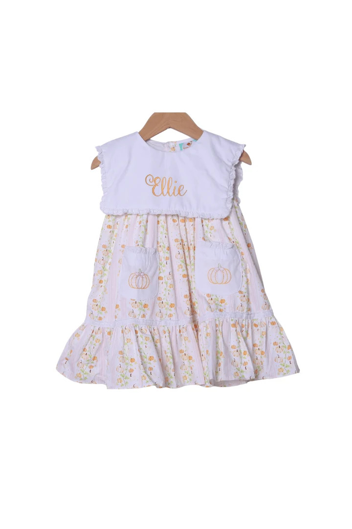 Shadow Embroidery Pumpkin Trellis Dress | The Smocked Flamingo