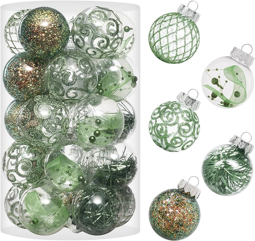60MM/2.36" Clear Christmas Ornaments Set, 25PCS Shatterproof Decorative Hanging Ball Ornament wit... | Amazon (US)