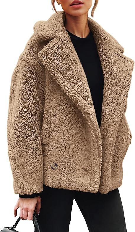 PRETTYGARDEN Womens 2024 Winter Fashion Sherpa Coats Lapel Fleece Jacket Long Sleeve Pockets Faux... | Amazon (US)