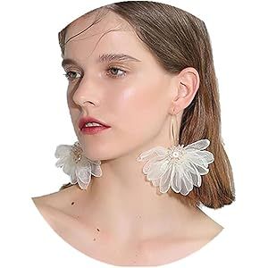 YERTTER Women Big Petal Drop Large Earrings Flowers Dangle Earrings with Chiffon Floral Tassel fo... | Amazon (US)