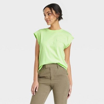 Women's Extended Shoulder T-Shirt - A New Day™ Lime M | Target