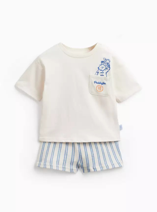 Buy White Paddington Graphic T-Shirt & Stripe Shorts Set Up to 3 mths | Baby Holiday Clothes | Tu | Tu Clothing
