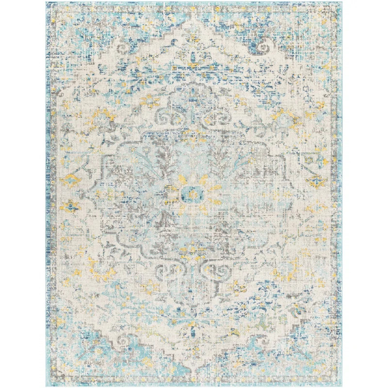 Hillsby Oriental Ivory Cream/Teal/Yellow Area Rug | Wayfair North America